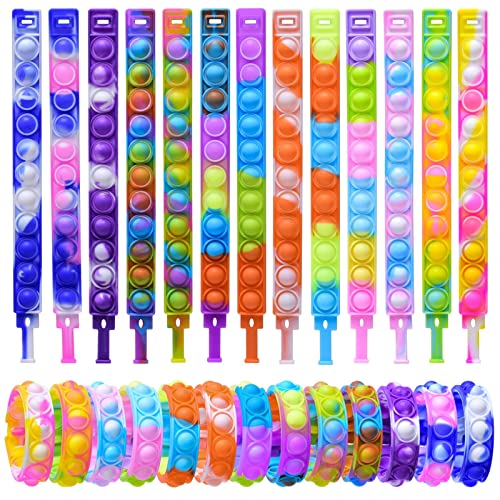  Pop Bracelet Set of 15 by Tilcare Chew Chew - 3D Pop Wristbands  for Kids and Adults with Autism- Food Grade Silicone Sensory Fidget Toy  Bracelets for Toddlers - Washable and