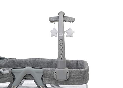 Simmons Kids City Sleeper Bedside Bassinet Portable Crib - Activity Mobile Arm with Nightlight, Vibrations, Twinkle Lights and Rotating Stars, Grey Tweed