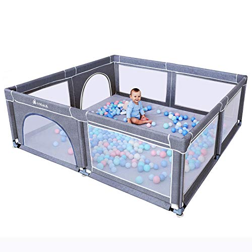 TODALE Playpens for Babies, Baby Playpen for Toddler, Extra Large Baby Playard, Infant Safety Activity Center, Sturdy Playpen with Anti-Slip Base,Tear-Resistant Material &Mesh (Grey 79”×70”)