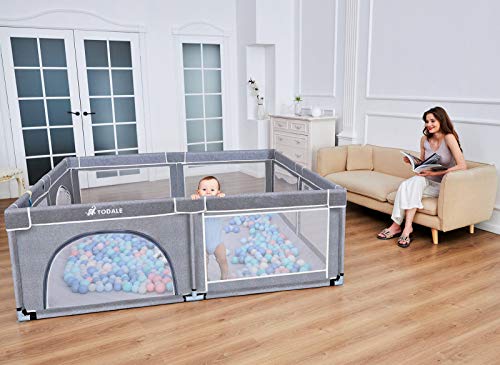 TODALE Playpens for Babies, Baby Playpen for Toddler, Extra Large Baby Playard, Infant Safety Activity Center, Sturdy Playpen with Anti-Slip Base,Tear-Resistant Material &Mesh (Grey 79”×70”)