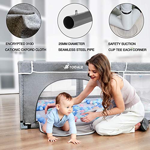 TODALE Playpens for Babies, Baby Playpen for Toddler, Extra Large Baby Playard, Infant Safety Activity Center, Sturdy Playpen with Anti-Slip Base,Tear-Resistant Material &Mesh (Grey 79”×70”)