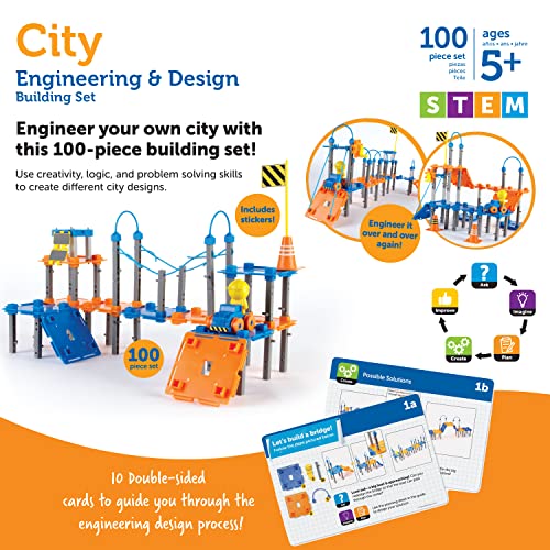 Learning Resources City Engineering and Design Building Set, Engineer STEM Toy, Construction Toys, 100 Pieces, Simple Machines Kids, Ages 5+