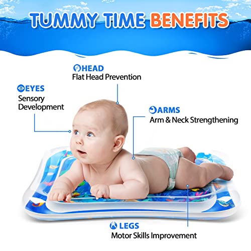 Hitituto Inflatable Tummy Time Mat Premium Baby Water Mat for Infants Toddlers is Neutral Funny Play Activity Center for Stimulation Growth Sensory Development as Baby Girl Boy Toys 3 to 24 Months